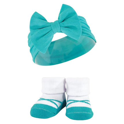 Hudson Baby Girl's Headband and Socks Giftset, Teal Coral, One Size