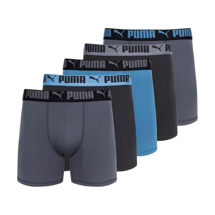 PUMA Men's 5 Pack Performance Boxer Briefs, Black/