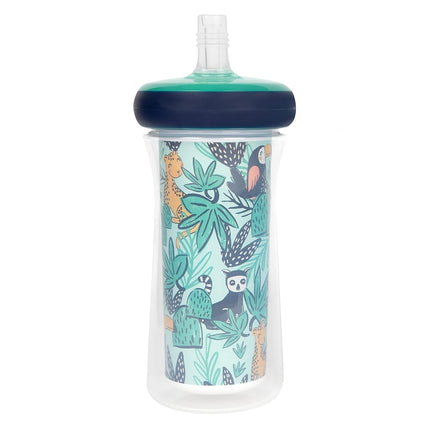 The First Years Insulated Straw Cup for Toddlers 2pk – Wild and Free & Marbled – Dark Blue, 9 Ounces