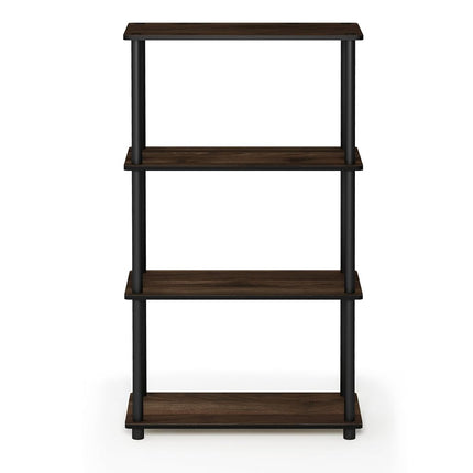 Furinno TURN-N-TUBE Storage Shelves, 4-Tier Toolless Book Shelf, Corner Shelf, Toolless Open Shelves, for Organization and Storage, Living Room, Garage, Home Office, Columbia Walnut