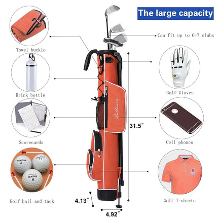 RUTHNISSI Golf Stand Bag, Lightweight Golf Easy Carry Bag with Padded Strap，Durable Pitch n Putt Golf Bag, Practice Ranger Sunday Golf Bag for Men&Women, Orange