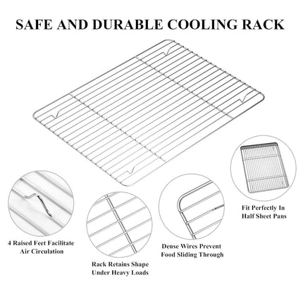 Deedro Baking Sheet & Rack Set [2 Sheets + 2 Racks], Stainless Steel, 16 x 12 x 1 Inch, Heavy Duty, Non-Toxic, Easy Clean