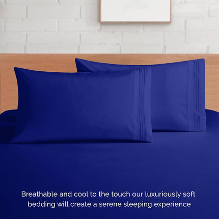 Juego de sábanas Elegant Comfort de 4 piezas - Ropa de cama de lujo 1500 de microfibra de calidad de hotel, sábana bajera con elástico en todo el contorno de 18 a 24 pulgadas de profundidad - Sábanas de bolsillo extra profundo, King, Azul Imperial