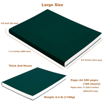 BenOpinion Large Lined Notebook Journal for Writing, Soft Faux Leather Cover, 100GSM Papers, 320 Pages, A4 8.4x11.4 inches Note Book for Work Men Business (Green,Ruled)