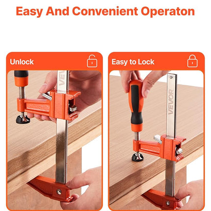 VEVOR Bar Clamps for Woodworking, 2-Pack 15.24 cm and 2-Pack 30.48 cm, Lockable F-Clamp with 272 kg Load Limit, 63.5 mm Depth, Cast Iron and Carbon Steel, Wood Clamps for Woodworking Metal Working