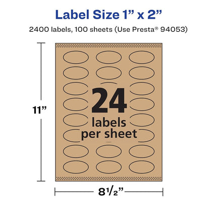 Avery Kraft Brown Oval Labels with Sure Feed, 1" x 2", 2,400 Kraft Brown Labels, Print-to-The-Edge, Laser/Inkjet Printable Labels