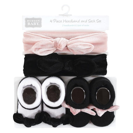 Hudson Baby Conjunto de diadema y calcetines para bebés, nudo de terciopelo, 0-9 meses