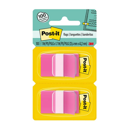 Post-it Flags, 50/Dispenser, 2 Dispensers/Pack, 1 in Wide, Bright Pink (680-BP2)