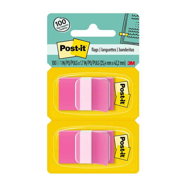 Post-it Flags, 50/Dispenser, 2 Dispensers/Pack, 1 in Wide, Bright Pink (680-BP2)