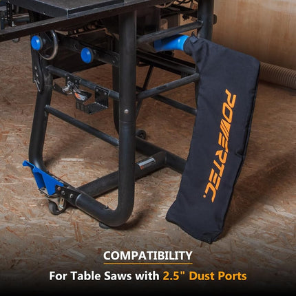 Bolsa para recolector de polvo de sierra de mesa POWERTEC, bolsa universal para polvo de sierra de mesa, se adapta a puertos de polvo de 2-1/2", accesorios para sierras de mesa Bosch/Dewalt/Ryobi/Craftsman/Rigid/Metabo/Kobalt/Skilsaw/Delta (75074)