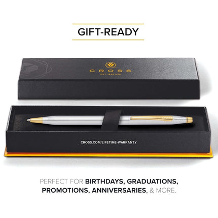 Cross Classic Century Refillable Twist-Action Metal Ballpoint Pen with 23 Carat Gold Plated Appointments, Medium Ballpoint, includes Premium Gift Box and Black Cartridge, 1 Pack, Medalist