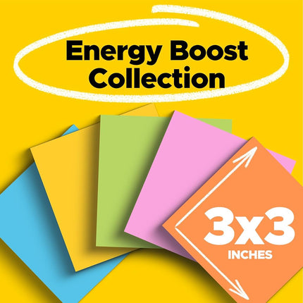 Post-It Super Sticky Notes, 3 in x 3 in, Rio de Janeiro Collection, 12 Pads/Pack Blue, Pink, Yellow 90 Sheets - Post-it (3 in x 3 in, Rio de Janeiro Collection, 12 Pads/Pack, 76.2 mm, 90 Sheets)