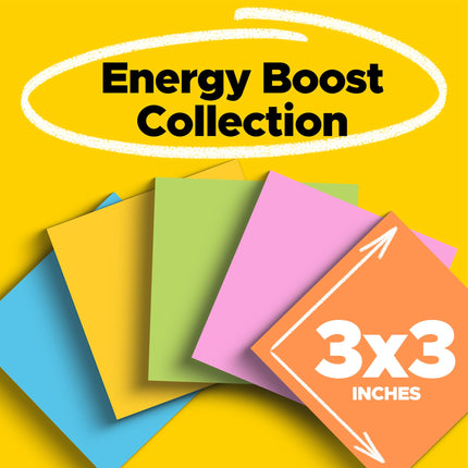 Post-It Super Sticky Notes, 3 in x 3 in, Rio de Janeiro Collection, 12 Pads/Pack Blue, Pink, Yellow 90 Sheets - Post-it (3 in x 3 in, Rio de Janeiro Collection, 12 Pads/Pack, 76.2 mm, 90 Sheets)