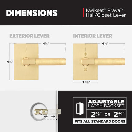 Kwikset Prava Interior Passage Door Handle, Lever for Closet and Hallway Doors, Reversible Non-Locking Handle Lever, Satin Brass, with Microban Protection