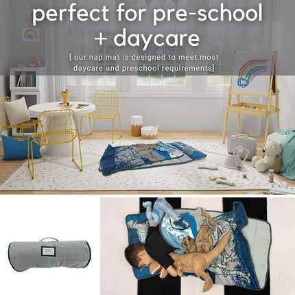 Alfombra para siesta para niños pequeños de Jurassic World de 24"(An) x 45"(L) con almohada y manta, perfecta para preescolar, guardería y viajes (producto 100% oficial con licencia)