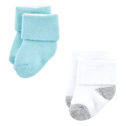 Luvable Friends Baby Girls Unisex Newborn Terry Socks, Mint Navy Stripes 12-Pack, 0-6 Months, (Pack of 12)