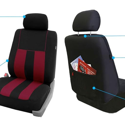 FH GROUP FH-FB036217 Striking Striped Seat Covers Burgundy/Black Color- Fit Most Car, Truck, Suv, or Van