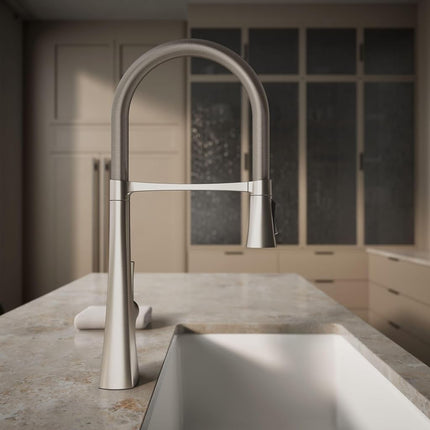 Kohler 22060-VS Graze Commercial, 3 Function Tall Semi-pro Kitchen Sink Faucet with Pull Down Sprayer, Vibrant Stainless