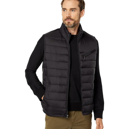 Cole Haan Men's Quilted Puffer Vest with Chest Zip Pocket, Black, S