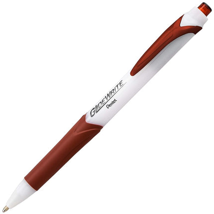 Pentel GlideWrite Ballpoint Pen with TechniFlo Ink, (1.0mm) Medium Line, Brown Ink, Box of 12 Pens (BX910-E)