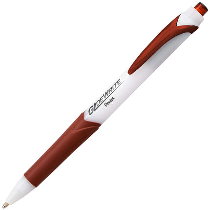 Pentel GlideWrite Ballpoint Pen with TechniFlo Ink, (1.0mm) Medium Line, Brown Ink, Box of 12 Pens (BX910-E)