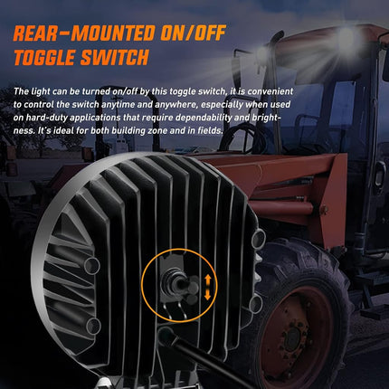 Nilight 4.3Inch Round Utility LED Work Light W/Integrated Toggle Switch, 2PCS 72W 5760LM 150° Flood Lamp for Offroad Heavy Equipment Vehicles Truck Tractor Golf cart Boat ATV UTV