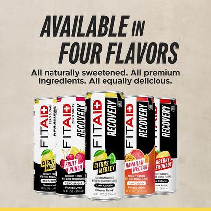 FITAID Recovery Blend, 100% Clean and Paleo Friendly, BCAAs, Glucosamine, Electrolyes, L-Glutamine, L-Arginine, Turmeric, Naturally Sweetened, Vegan 355ml Cans (Pack of 24)