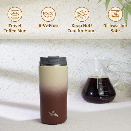 Konokyo Tumbler with Lid, 12 oz Travel Coffee Mug Double Wall Vacuum Stainless Steel Thermal Metal Cup Insulated Water Bottle,Latte