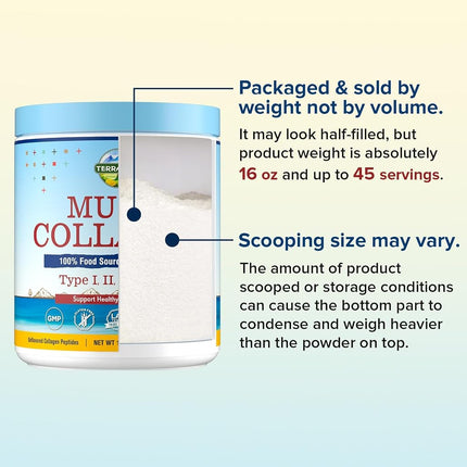 Multi Collagen Powder Type I II III V X with Biotin Vitamin C Hyaluronic Acid, Paleo & Keto Friendly,16 Oz, Skin Hair Nail & Joint Support, Bovine Marine Chicken & Eggshell, Non-GMO Gluten-Free