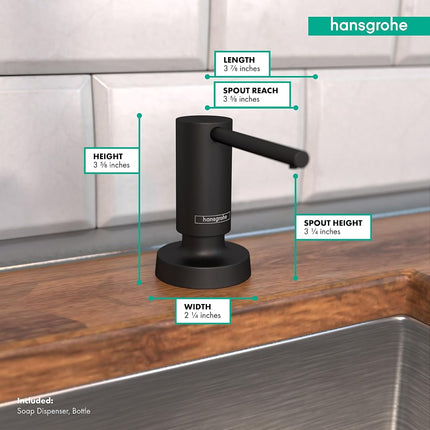 hansgrohe Bath and Kitchen Sink Soap Dispenser, Talis 4-inch, Modern Soap Dispenser in Matte Black, 40448671