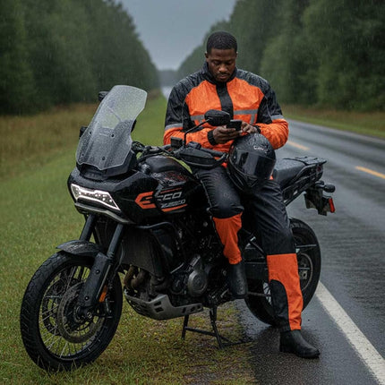 Milwaukee Leather MPM9510 Men's Black and Orange Motorcycle Water Resistant Rain Suit w/Hi-Vis Reflective Tape - Medium