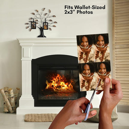 Americanflat Bronze Family Tree with 6 Hanging Picture Frames 2" x 3" in Black and Adjustable Ribbon Tassels - 12"