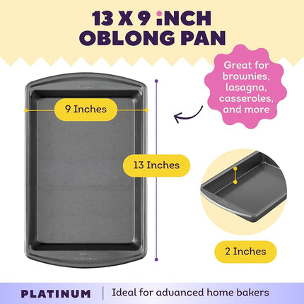 Wilton Platinum Premium Non-Stick Anti-Warp Bakeware, Made Without PFAs, Oblong Baking Pan for Casseroles, Lasagna, Cakes, 13 x 9 x 2 in, Packaging May Vary