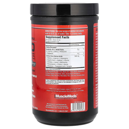 MUSCLEMEDS AMINO DECANATE, Intra, Post Workout Drink, Full Spectrum Amino Acid Complex, Leucine, Muscle Recovery, Fruit Punch, 30 Servings