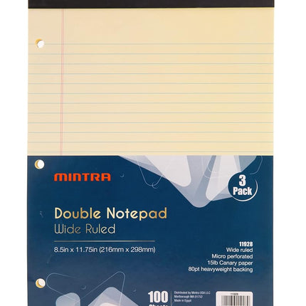 Mintra Office Legal Pads (Double Pad 3pk (Canary), 8.5in x 11in (Wide Ruled))