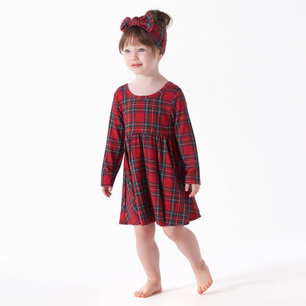 Gerber Baby Girls' Toddler vestido acampanado de manga larga extrasuave de viscosa de eucalipto, Plaid About You, 18 meses