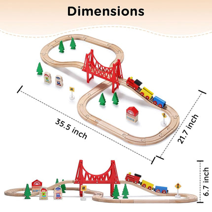 SainSmart Jr. Wooden Train Set 37pc, Compatible Brio Thomas, Kids 3+