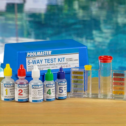 Poolmaster 22260 5-Way Swimming Pool or Spa Water Chemistry Test Kit with Case, Essential Collection