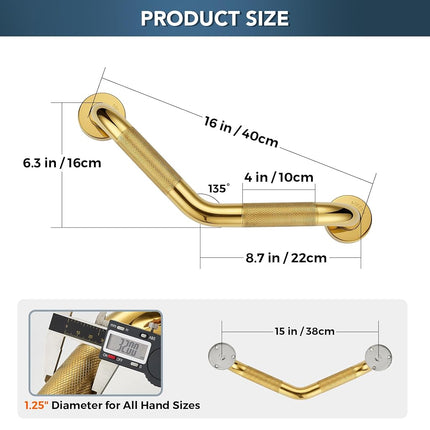 Grab Bars for Shower, 1 Pack, 16 Inch Angled Anti-Slip, Gold