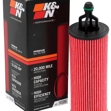 K&N Oil filter - High Performance-Series compatible with Chrysler, Dodge, Jeep, VW (HP-7026), Red