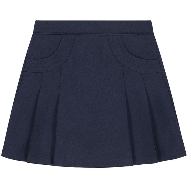 Nautica Girls' School Uniform Pleated Pull-on Scooter Skirt with Undershorts, Knit Waistband & Functional Pockets, Navy, 6