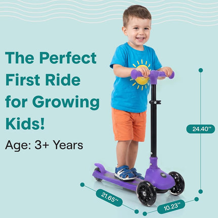 SereneLife Kids Scooter for Ages 3–7 – 3 Wheel Kick Scooter with Seat Option, Light-Up LED Wheels, Lean-to-Steer, Foldable, Adjustable Height, 50 kg Capacity