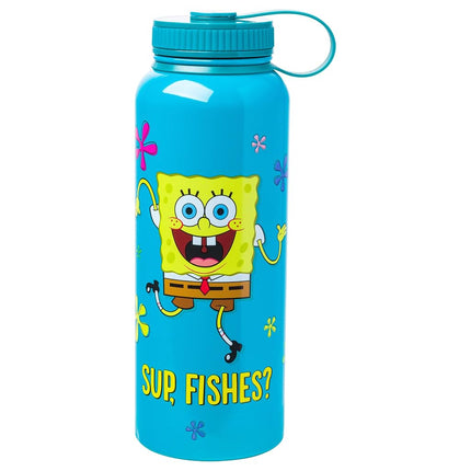 Silver Buffalo Spongebob Squarepants Sup, Fishes? Stainless Steel Water Bottle with Twist Lid, 42 Ounces
