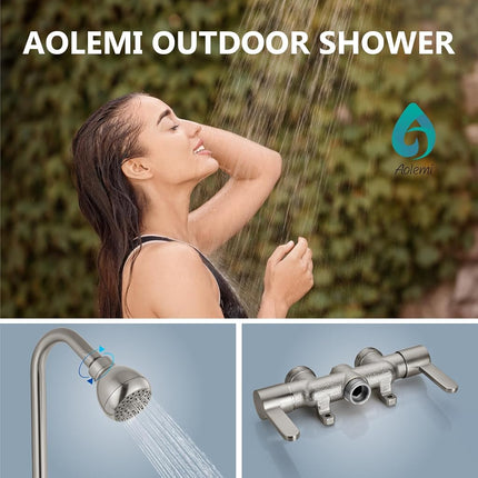 Aolemi Outdoor Shower Kit, Outdoor Shower Fixture System with High Pressure Shower Head, Double Handle Outdoor Shower Faucet Exposed Shower, 80cm Center, Brushed Nickel