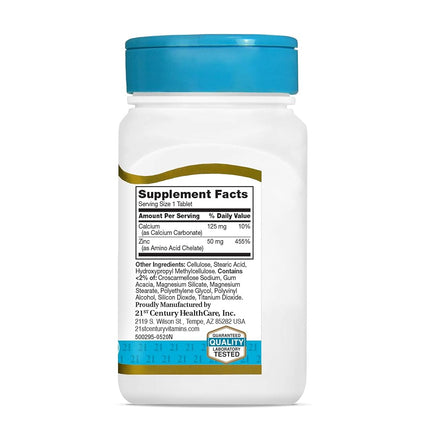 21st Century Zinc 50 Mg (Chelated) Tablets, 110 Count (Pack of 3)