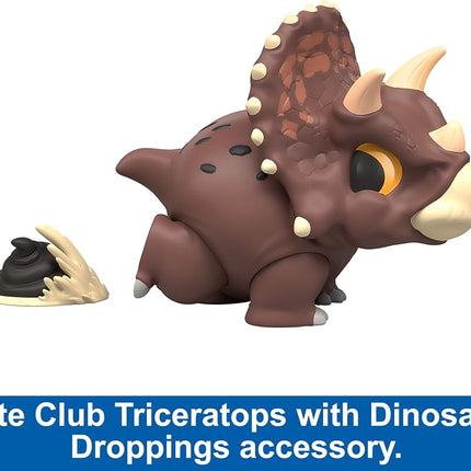 Mattel Jurassic World Bite Club Collectible Figure, Triceratops Chubby Stylized Dinosaur Approx 4-Inch Figure with Accessory, HVB39