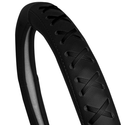 Housse de volant FH Group Universal Fit en cuir véritable 15 pouces avec détails à lacets, compatible avec la plupart des voitures et SUV, Noir