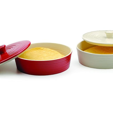 RSVP International Stoneware Tortilla Warmer & Server with Lid, Dishwasher, Microwave and Oven Safe, 8.5" Dia x 3.5", White