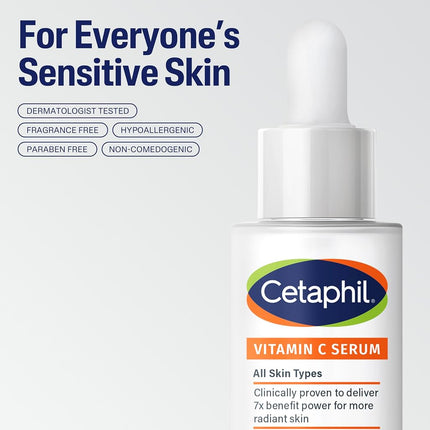 Cetaphil Vitamin C Serum, Visibly Reduces the Appearance of Dark Spots and Hyperpigmentation, Formula with Niacinamide, Developed for Sensitive Skin, Without White Fri 30 ml Liquid