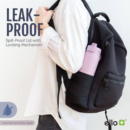 Ello Pop & Fill 22oz Stainless Steel Water Bottle with Quick Fill Technology, Double Walled and Vacuum Insulated Metal, Leak Proof Locking Lid, Sip and Chug, Reusable, BPA Free, Fresh Dew